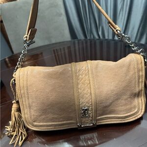 L.A.M.B. Tan Leather Shoulder Bag with Tassel